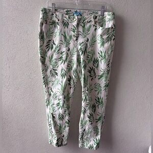 J.‎ McLaughlin Size 12 White Palm Leaf Jeans Cotton/Spandex Beach Tropical Luau